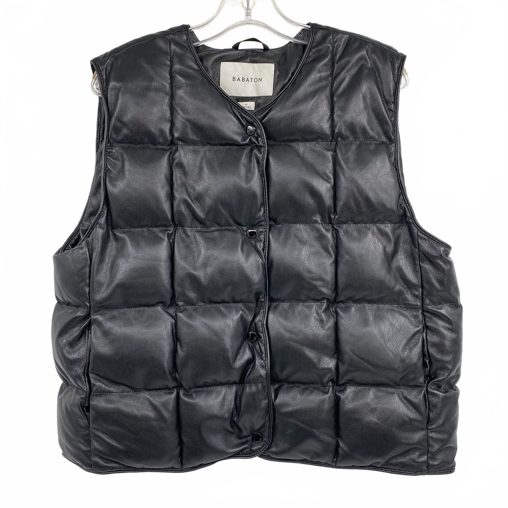 Babaton Black Vest Altman Faux Leather Puffer | Womens M